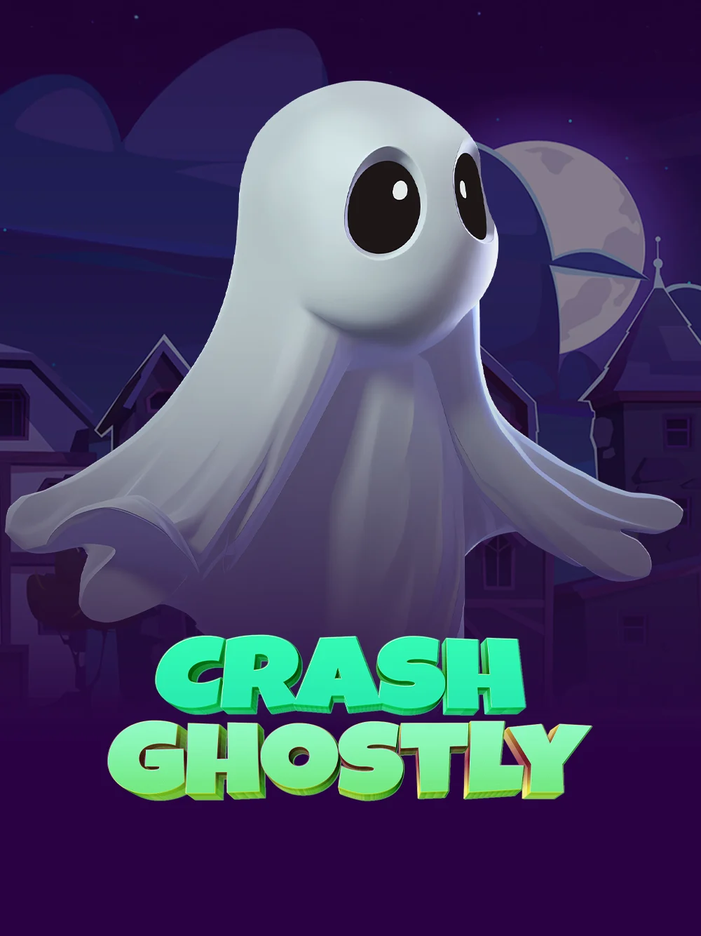 Portada de juego crash con temática fantasma y brillo neón